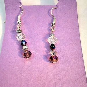 Handmade iridescent and purple Crystals glass beads earrings